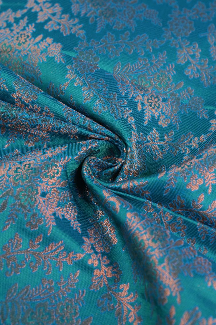 Cerulean Blue Visiri Madippu Silk Sarees with Copper Zari Floral Patterns view 4