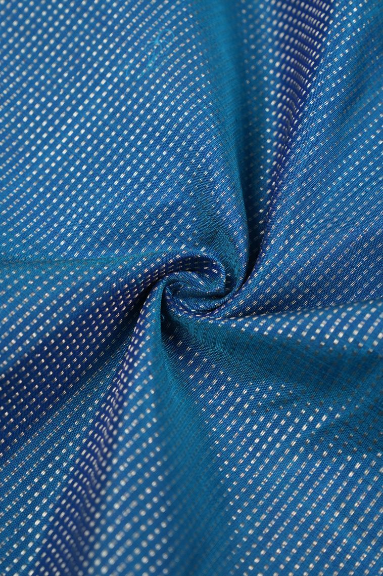 Peacock Blue Kanchipuram Silk Sarees with Gold Zari Stripes view 4