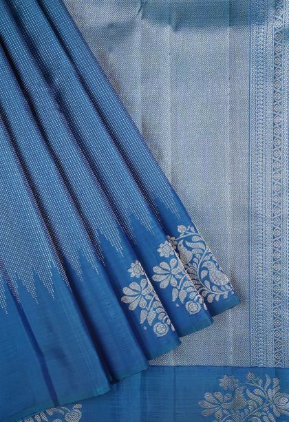 Peacock Blue Kanchipuram Silk Sarees with Gold Zari Stripes