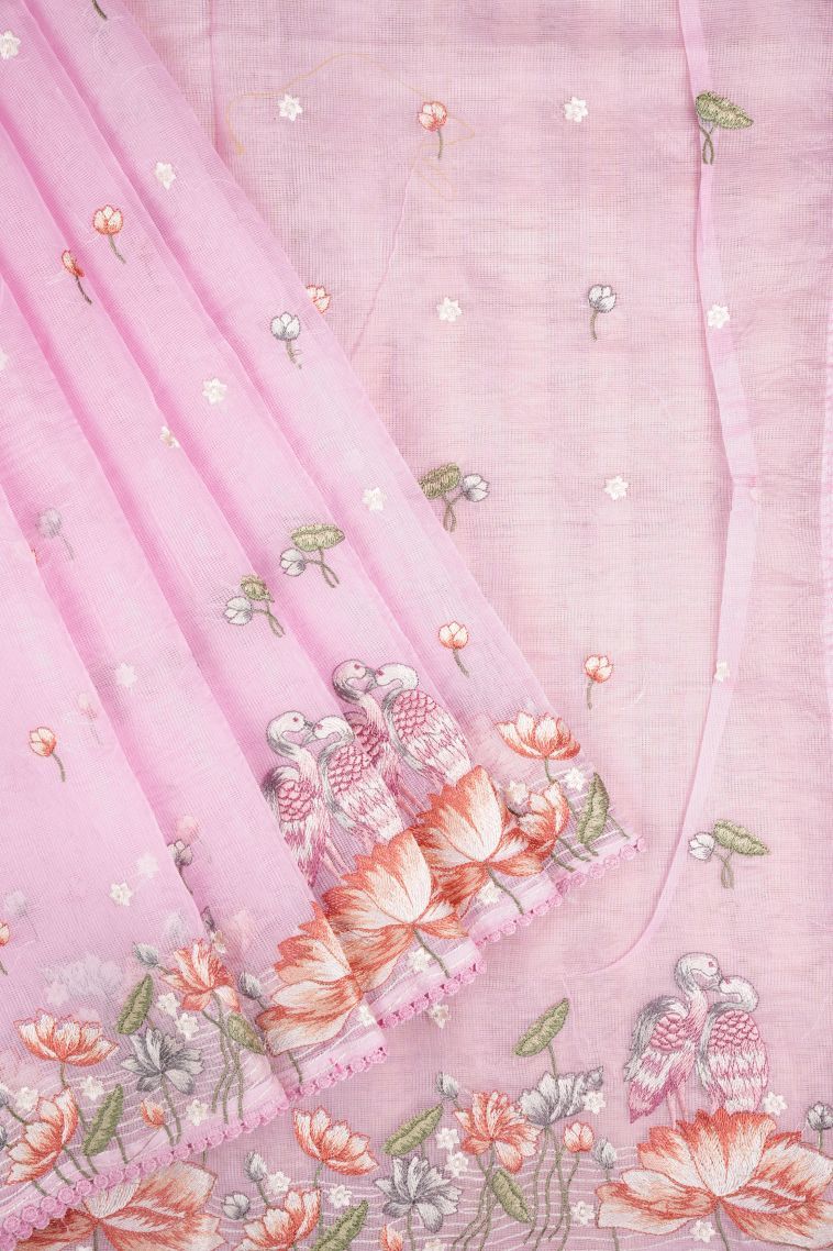 Blush Pink Organza Saree with Without Zari Zari Buttis (small Dots Or Motifs) view 1