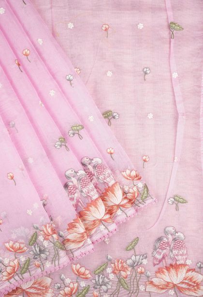 Blush Pink Organza Saree with Without Zari Zari Buttis (small Dots Or Motifs)
