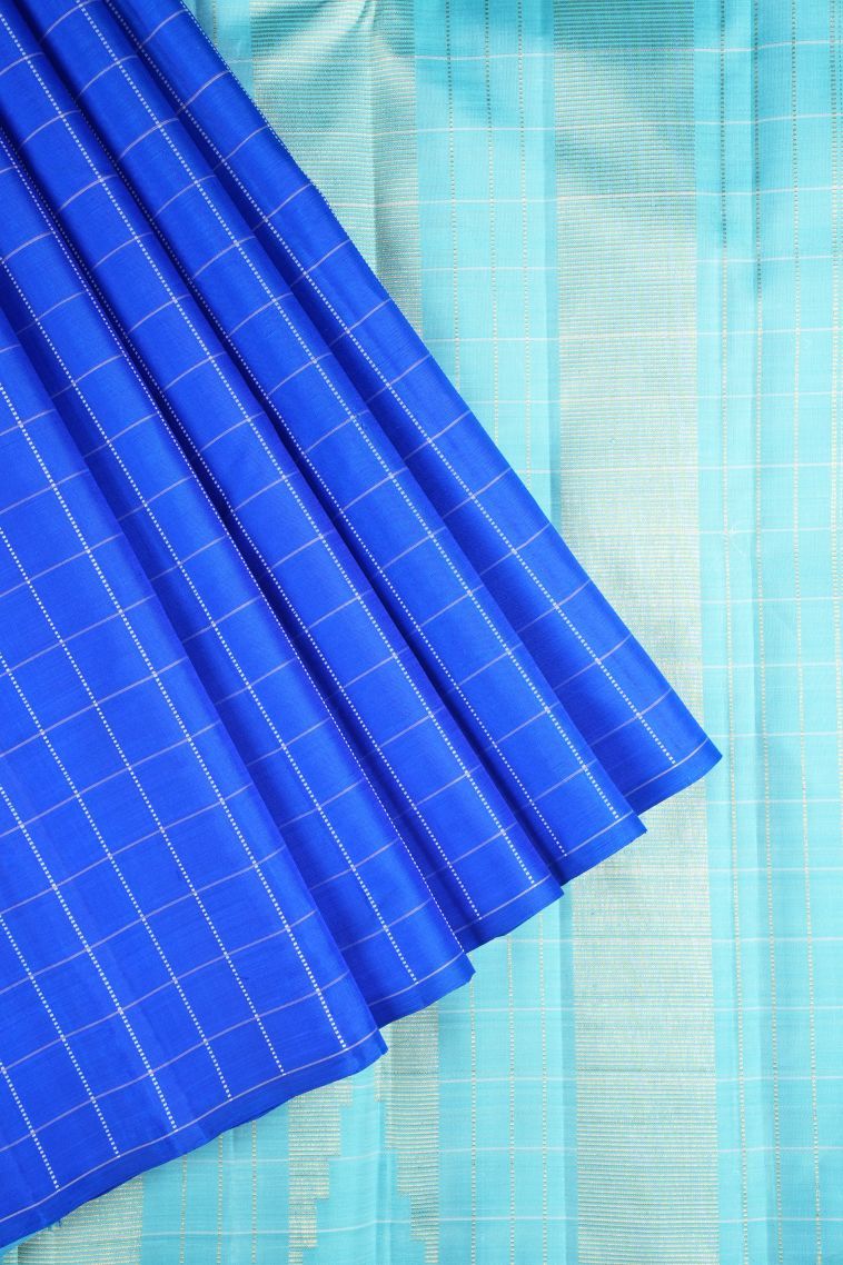 Cobalt Blue Kanchipuram Silk Sarees with Without Zari Zari Checks view 1