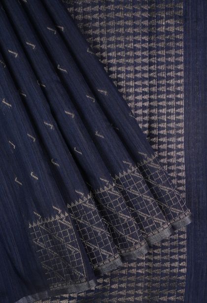Berry Blue Jute Sarees with Copper Zari Buttis (small Dots Or Motifs)