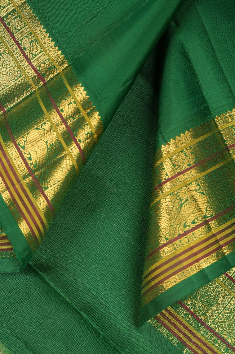 Cream White Kanchipuram Silk Sarees with Gold Zari Buttis (small Dots Or Motifs) view 3