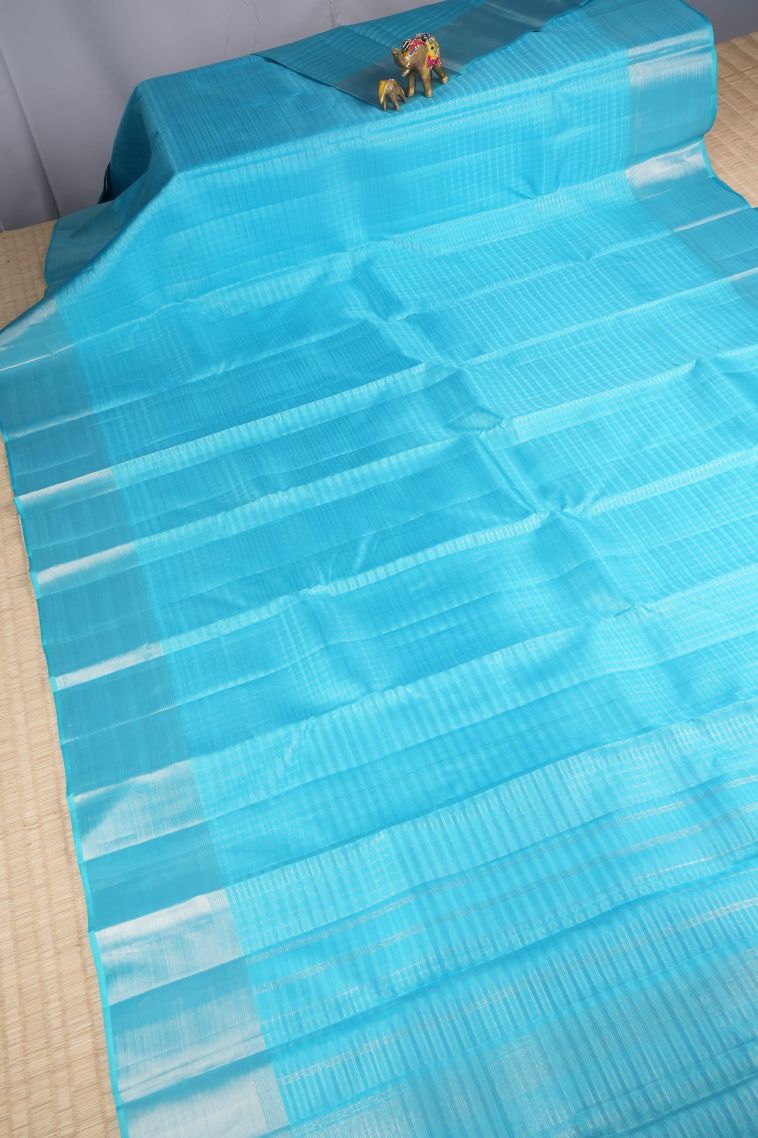 Arctic Blue Kanchipuram Silk Sarees with Gold Zari Checks view 2