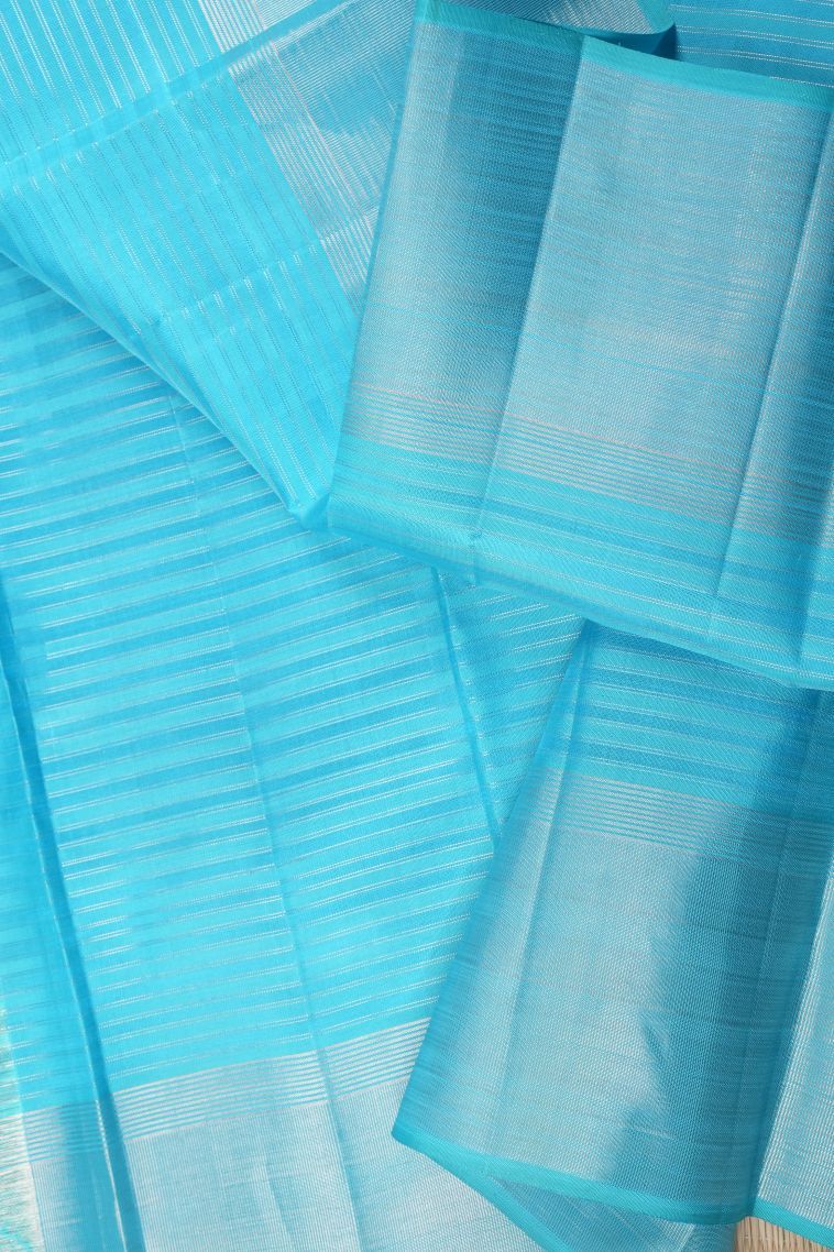 Arctic Blue Kanchipuram Silk Sarees with Gold Zari Checks view 3