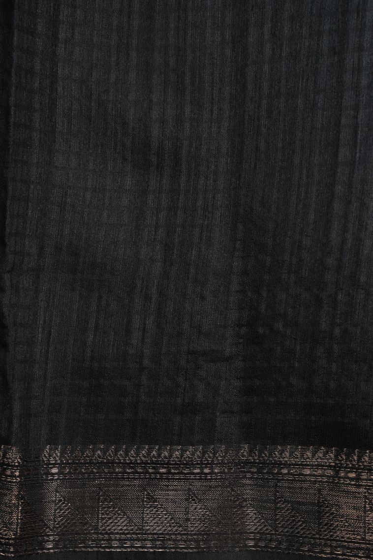 Asphalt Black Jute Sarees with Copper Zari Stripes view 3