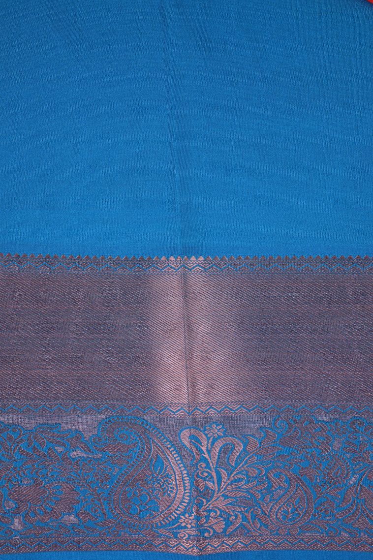 Tiger Orange Visiri Madippu Silk Sarees with Copper Zari Floral Patterns view 3