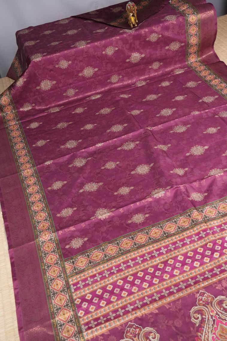 Magenta Purple Tussar Saree with Without Zari Zari Buttis (small Dots Or Motifs) view 2