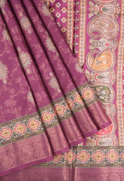 Magenta Purple Tussar Saree with Without Zari Zari Buttis (small Dots Or Motifs)