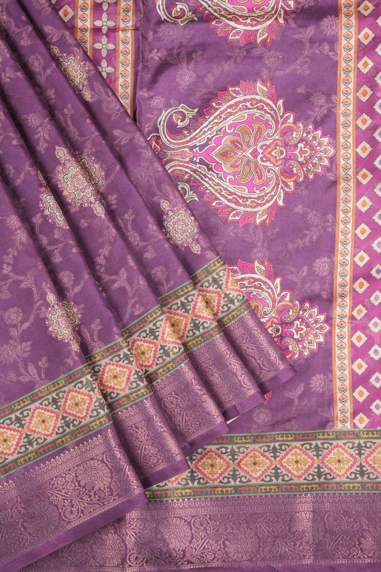 Magenta Purple Tussar Saree with Without Zari Zari Buttis (small Dots Or Motifs) view 1