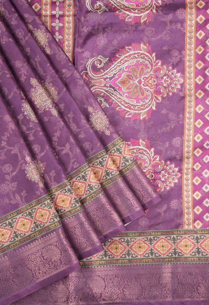 Magenta Purple Tussar Saree with Without Zari Zari Buttis (small Dots Or Motifs)