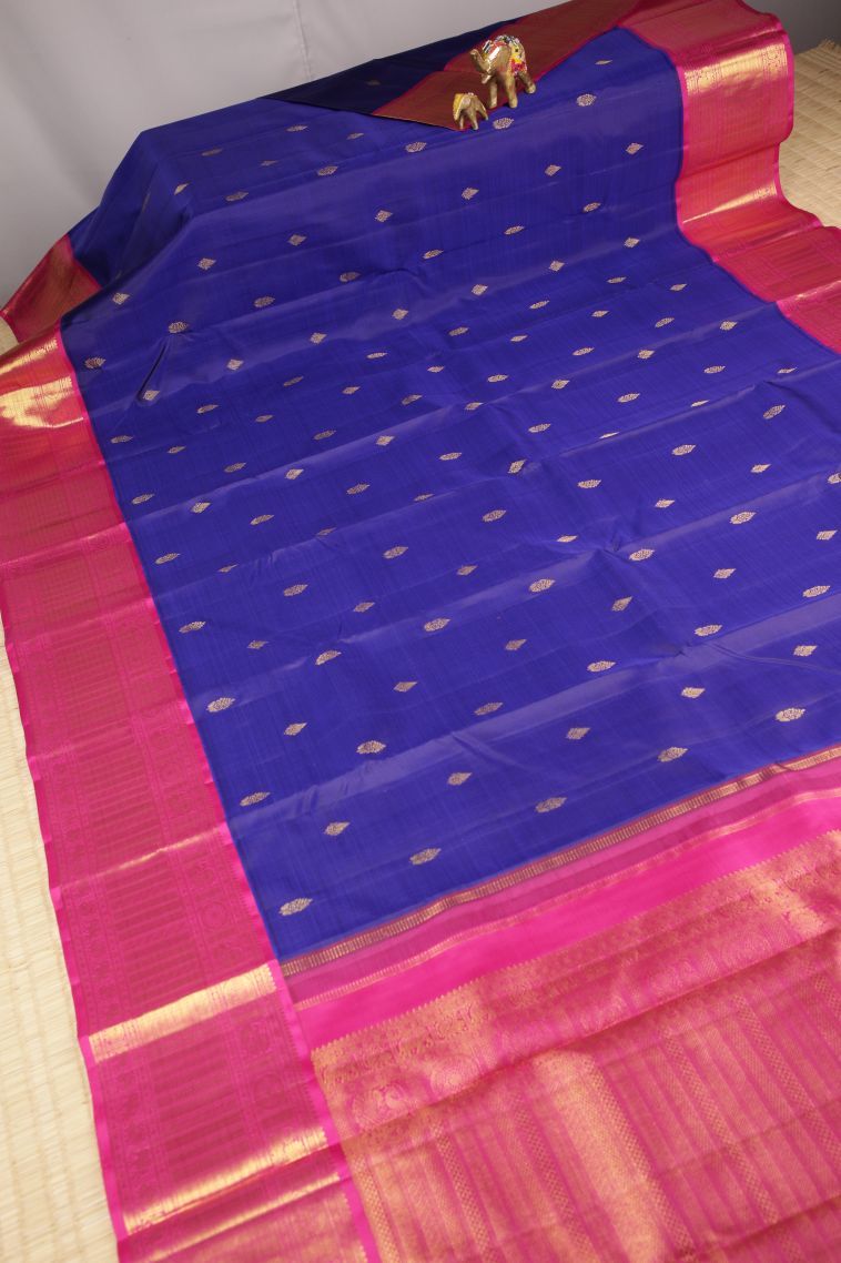Admiral Blue Kanchipuram Silk Sarees with Gold Zari Buttis (small Dots Or Motifs) view 2