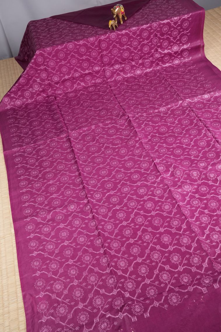 Magenta Purple Tussar Saree with Without Zari Zari Floral Patterns view 2