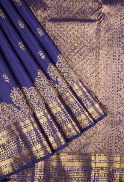Admiral Blue Kanchipuram Silk Sarees with Gold Zari Buttis (small Dots Or Motifs)