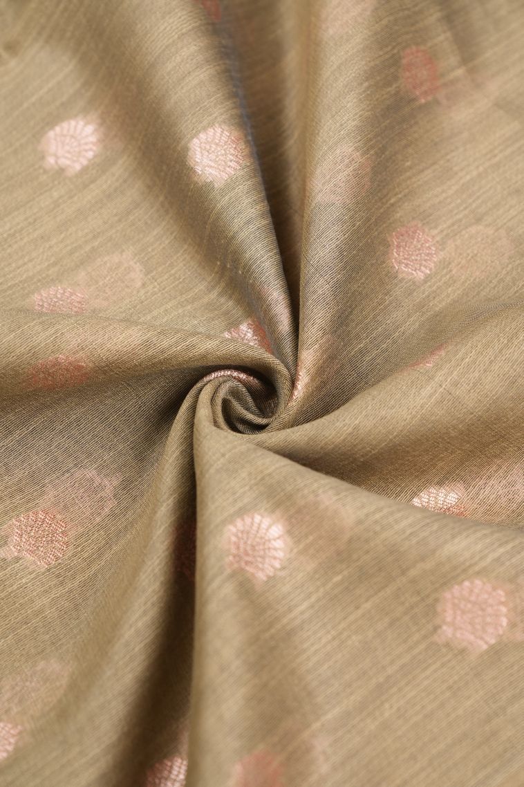 Cream White Tussar Saree with Copper Zari Buttis (small Dots Or Motifs) view 4