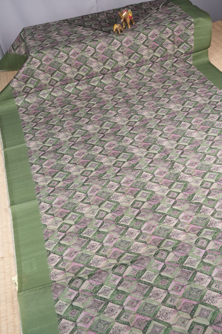 Emerald Green Tussar Saree with Without Zari Zari Floral Patterns view 2