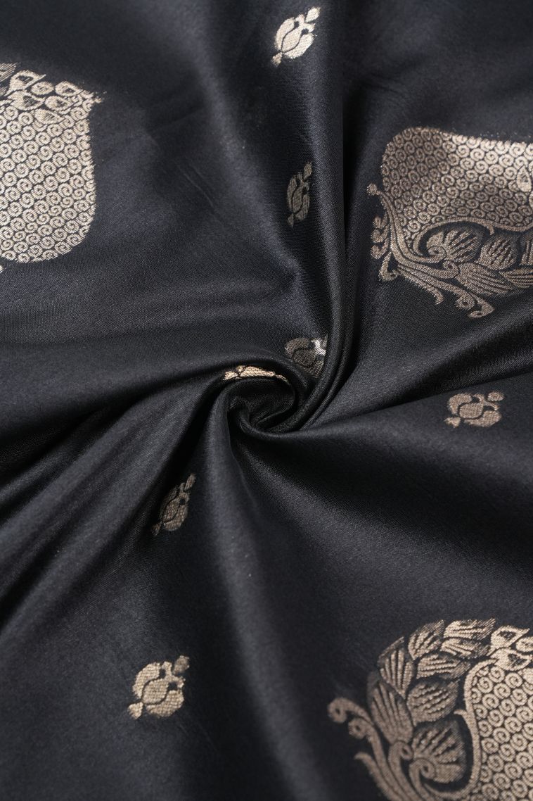 Asphalt Black Banaras Sarees with Copper Zari Buttis (small Dots Or Motifs) view 4