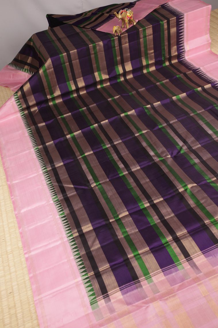 Viola Purple Kanchipuram Silk Sarees with Without Zari Zari Stripes view 2