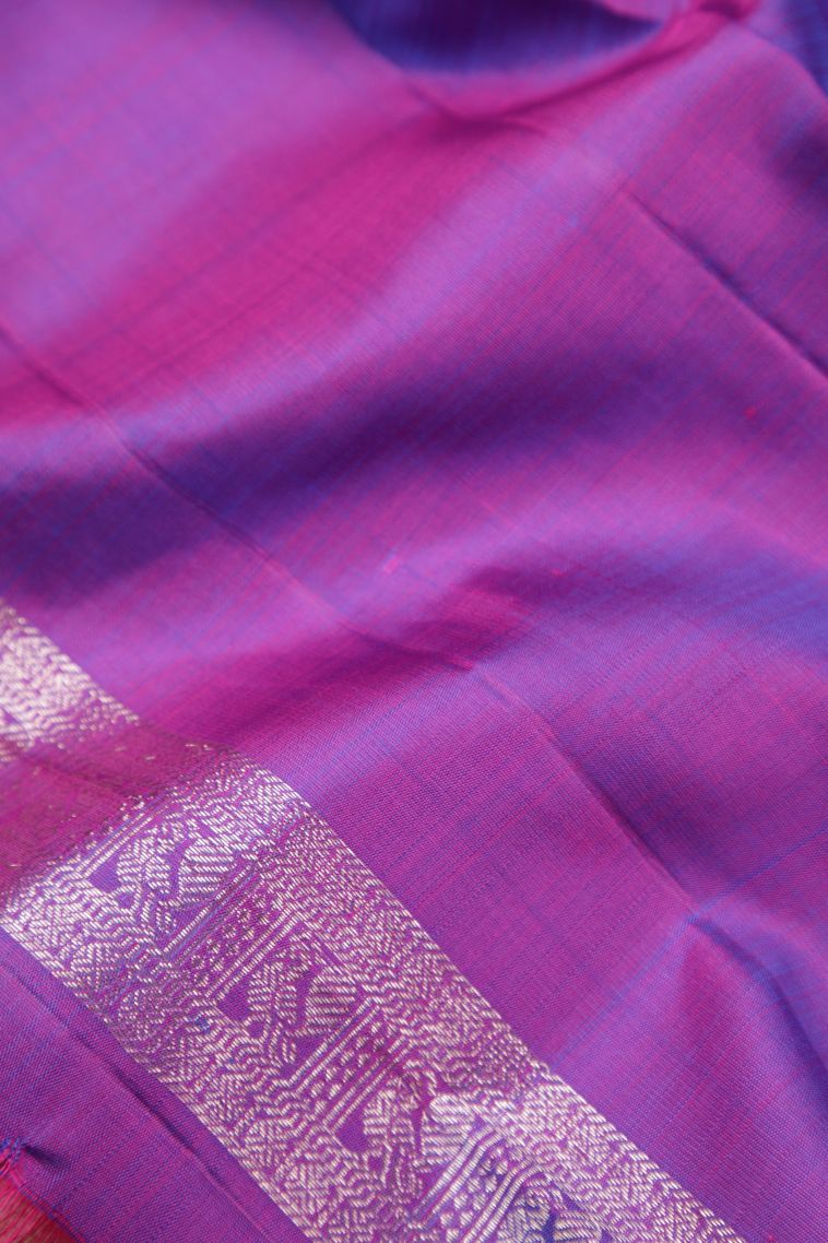 Ocean Blue Kanchipuram Silk Sarees with Gold Zari Stripes view 3