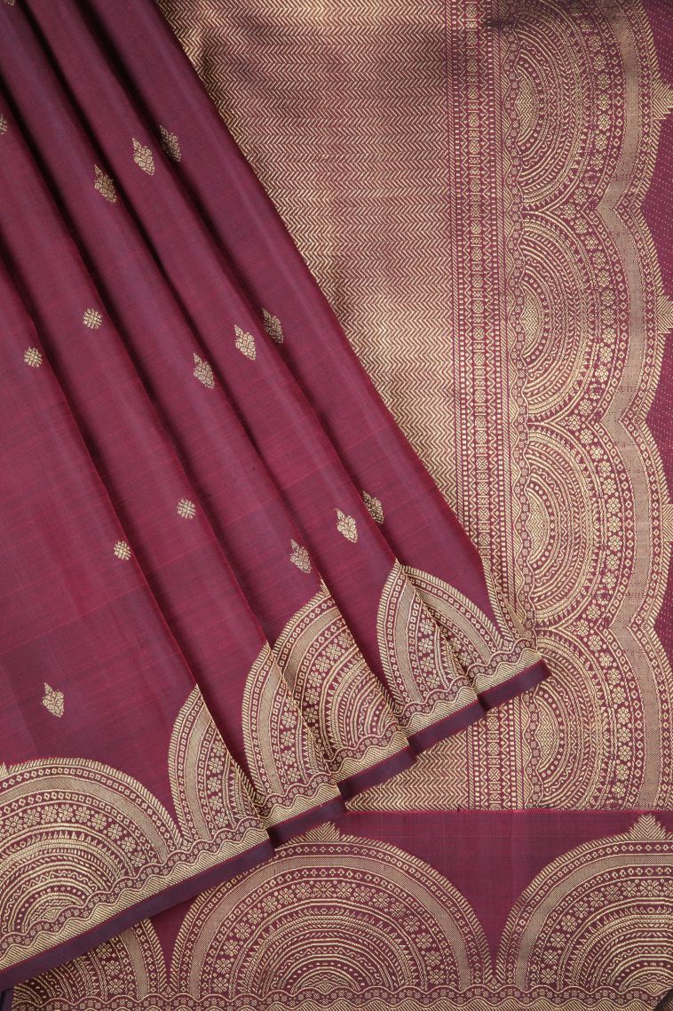 Berry Red Kanchipuram Silk Sarees with Gold Zari Buttis (small Dots Or Motifs) view 1