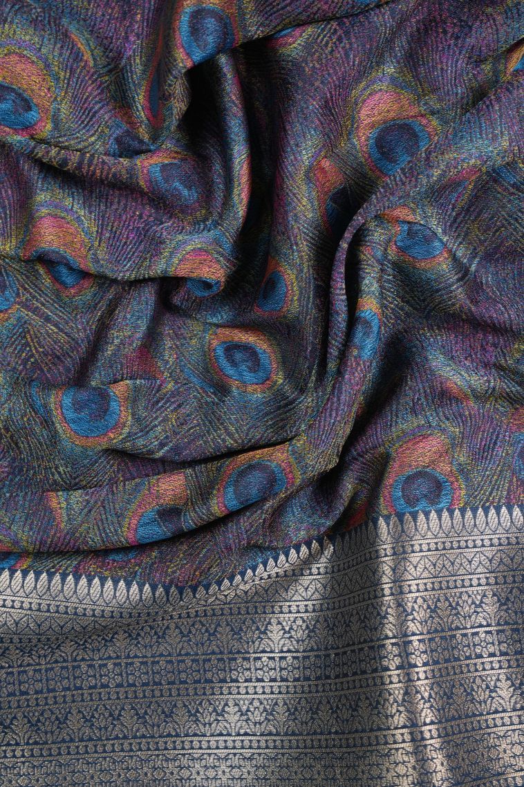 Aegean Blue Banaras Sarees with Copper Zari Buttis (small Dots Or Motifs) view 3