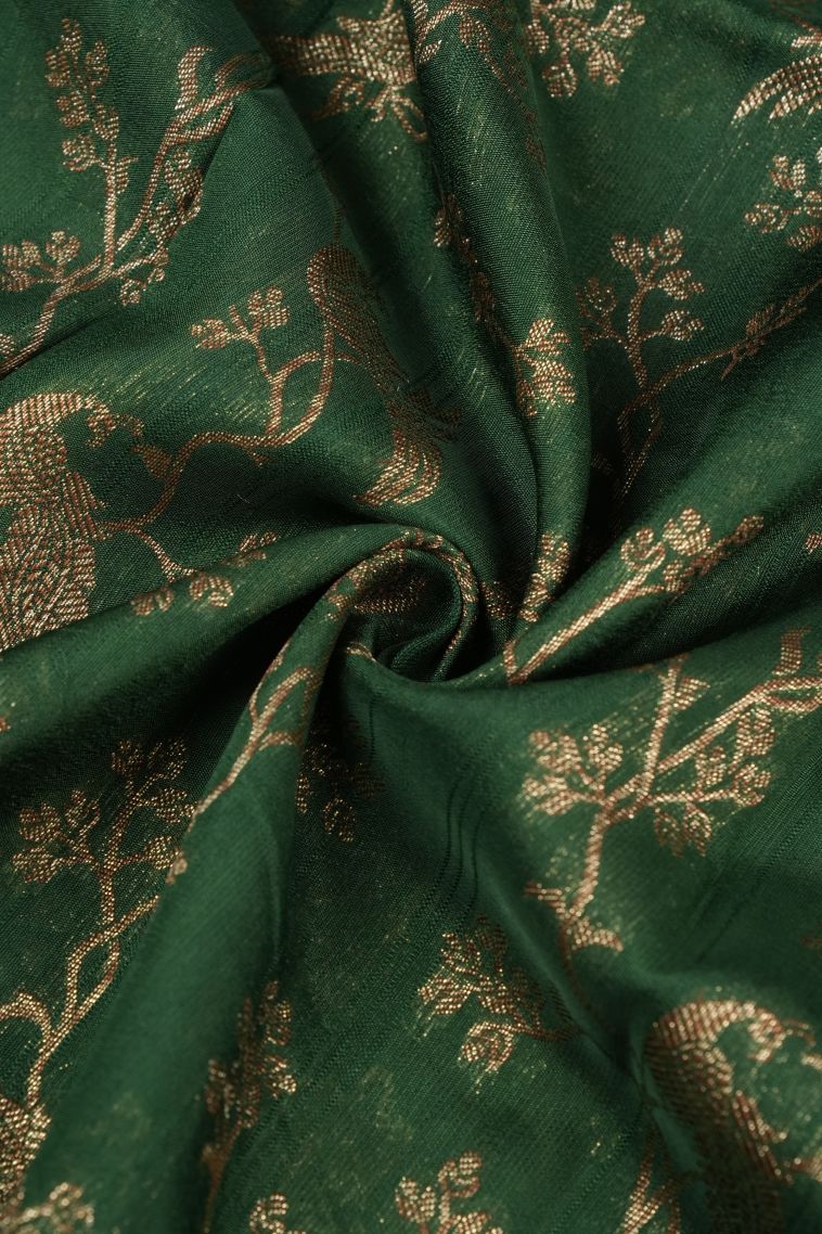 Basil Green Banaras Sarees with Copper Zari Floral Patterns view 4