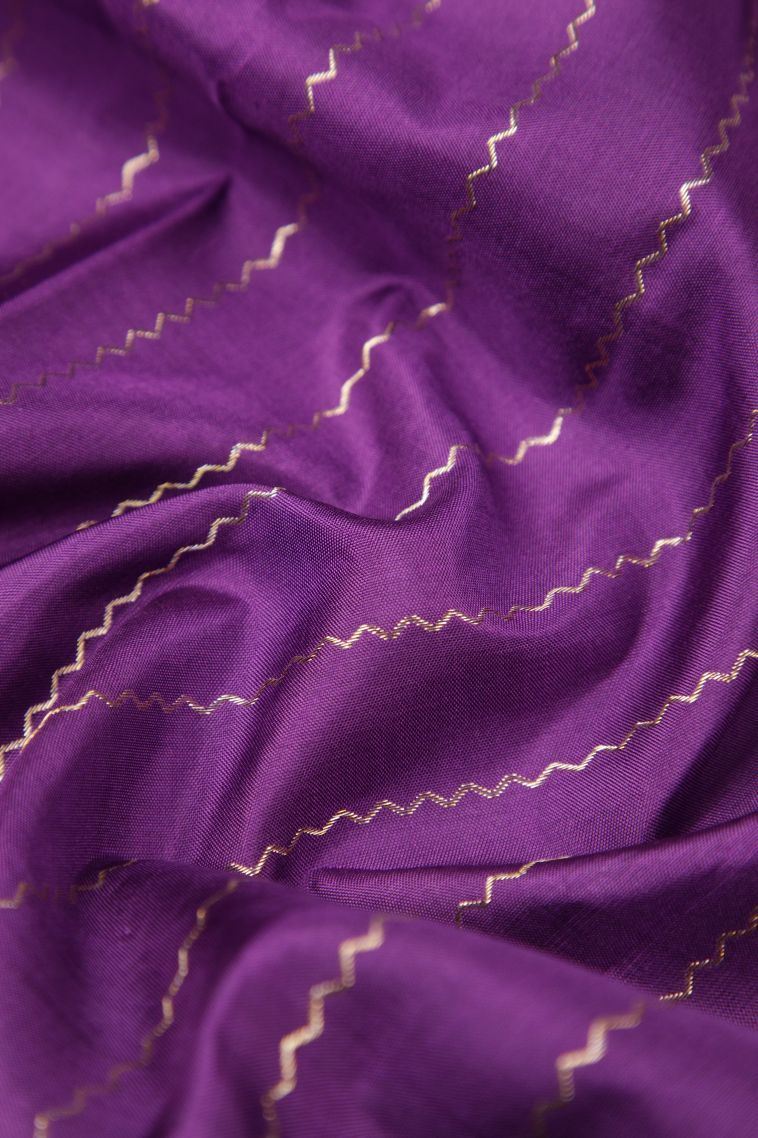 Bosenberry Purple Kanchipuram Silk Sarees with Silver Zari Stripes view 4