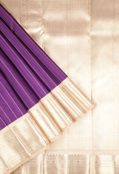 Bosenberry Purple Kanchipuram Silk Sarees with Silver Zari Stripes