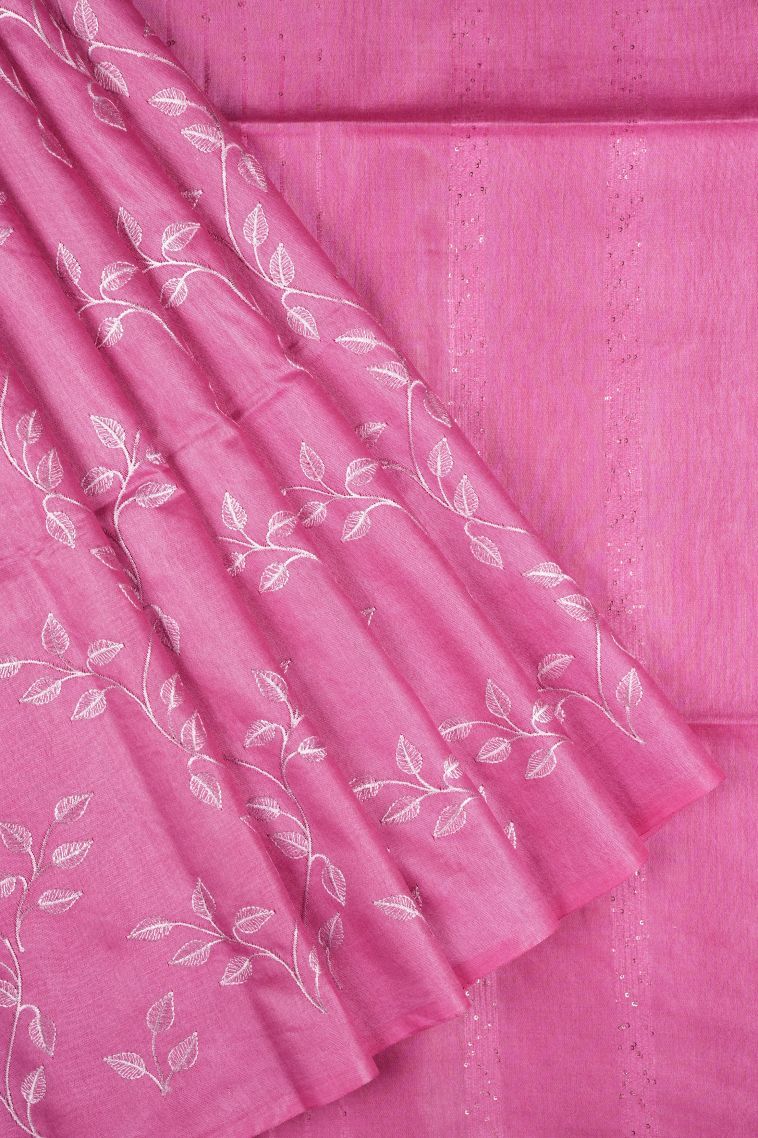 Bubblegum Pink Tussar Saree with Without Zari Zari Floral Patterns view 1