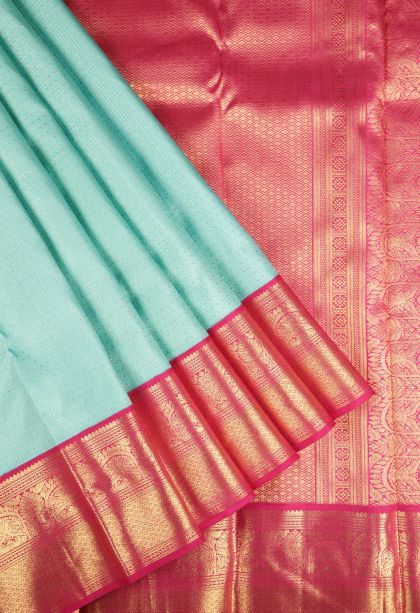 Arctic Blue Kanchipuram Silk Sarees with Gold Zari Stripes