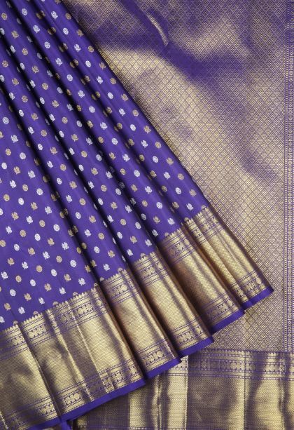 Admiral Blue Kanchipuram Silk Sarees with Gold And Silver Zari Peacock Motifs