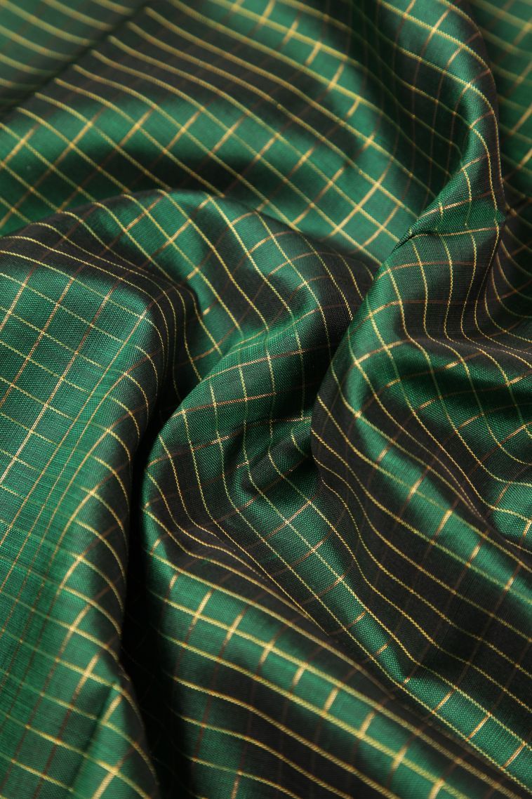 Basil Green Kanchipuram Silk Sarees with Without Zari Zari Checks view 4