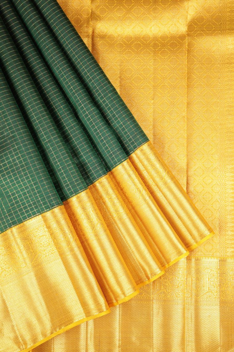 Basil Green Kanchipuram Silk Sarees with Without Zari Zari Checks view 1