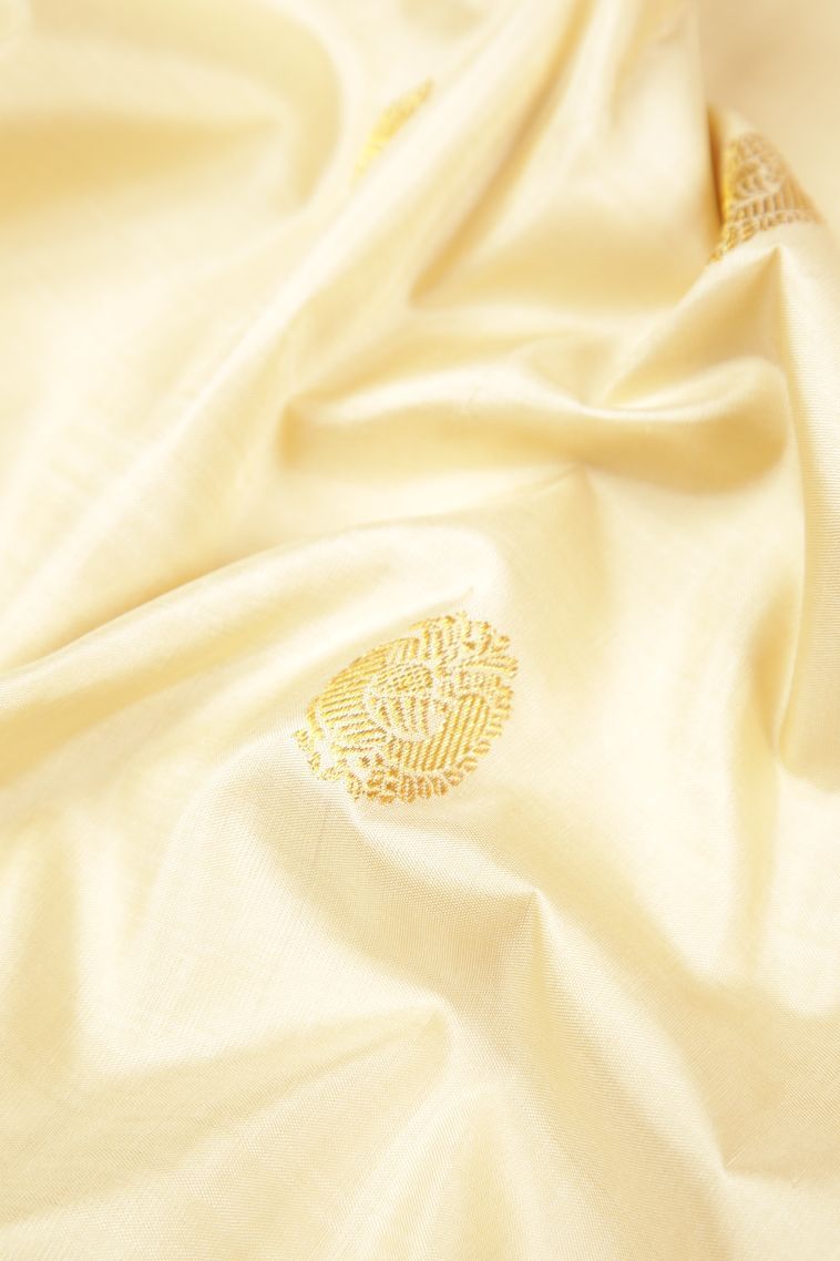 Cream White Kanchipuram Silk Sarees with Gold Zari Buttis (small Dots Or Motifs) view 4