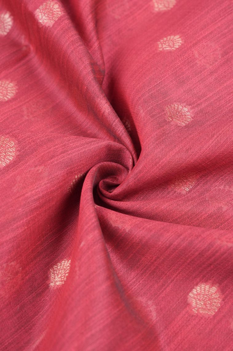 Punch Pink Tussar Saree with Copper Zari Buttis (small Dots Or Motifs) view 4