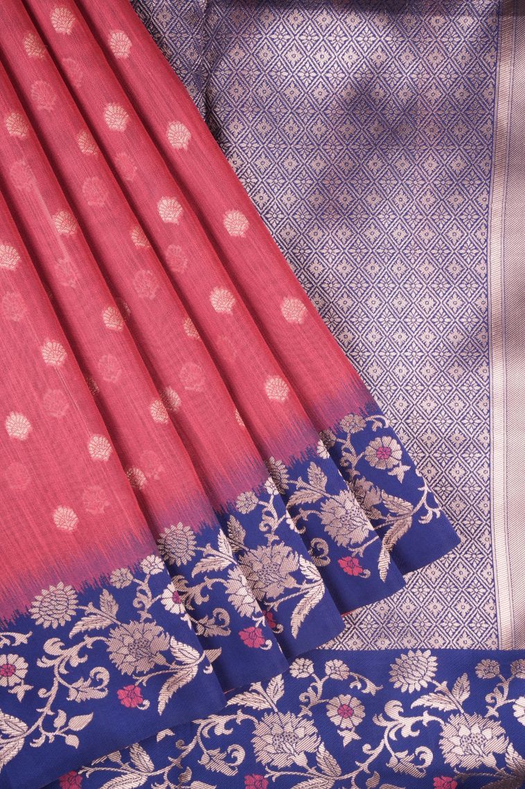 Punch Pink Tussar Saree with Copper Zari Buttis (small Dots Or Motifs) view 1