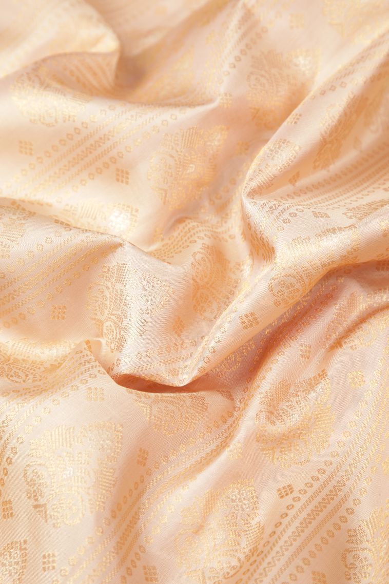 Cream White Kanchipuram Silk Sarees with Gold Zari Stripes view 4