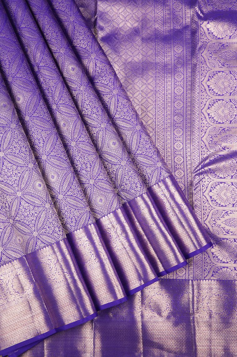 Admiral Blue Kanchipuram Silk Sarees with Copper Zari Floral Patterns view 1