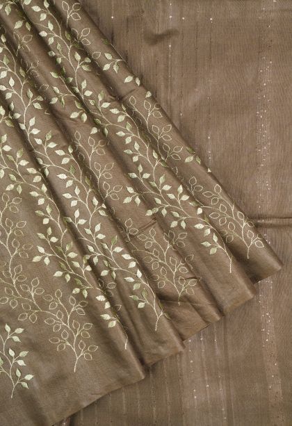 Sage Green Tussar Saree with Without Zari Zari Floral Patterns