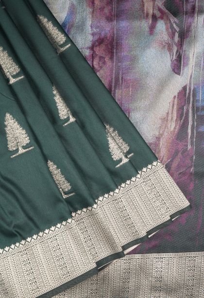 Bottle Green Banaras Sarees with Copper Zari Buttis (small Dots Or Motifs)
