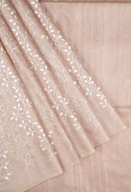 Cream White Tussar Saree with Without Zari Zari Floral Patterns