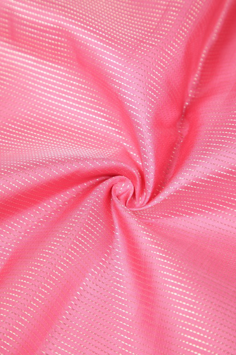 Lemonade Pink Kanchipuram Silk Sarees with Gold Zari Stripes view 4