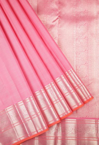 Lemonade Pink Kanchipuram Silk Sarees with Gold Zari Stripes