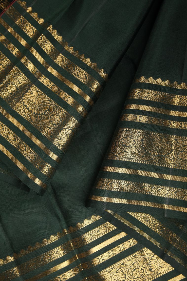 Bottle Green Kanchipuram Silk Sarees with Gold Zari Stripes view 3