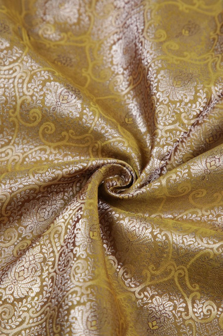 Olive Green Kanchipuram Silk Sarees with Copper Zari Floral Patterns view 4