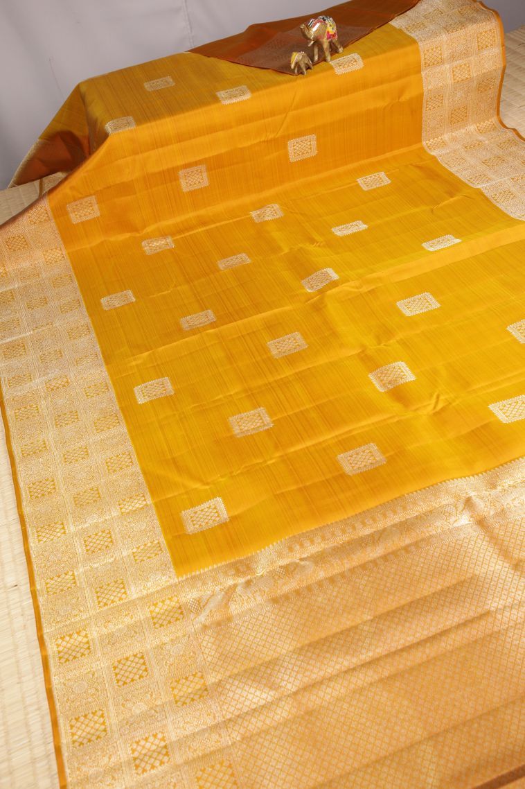 Gold Kanchipuram Silk Sarees with Silver Zari Buttis (small Dots Or Motifs) view 2