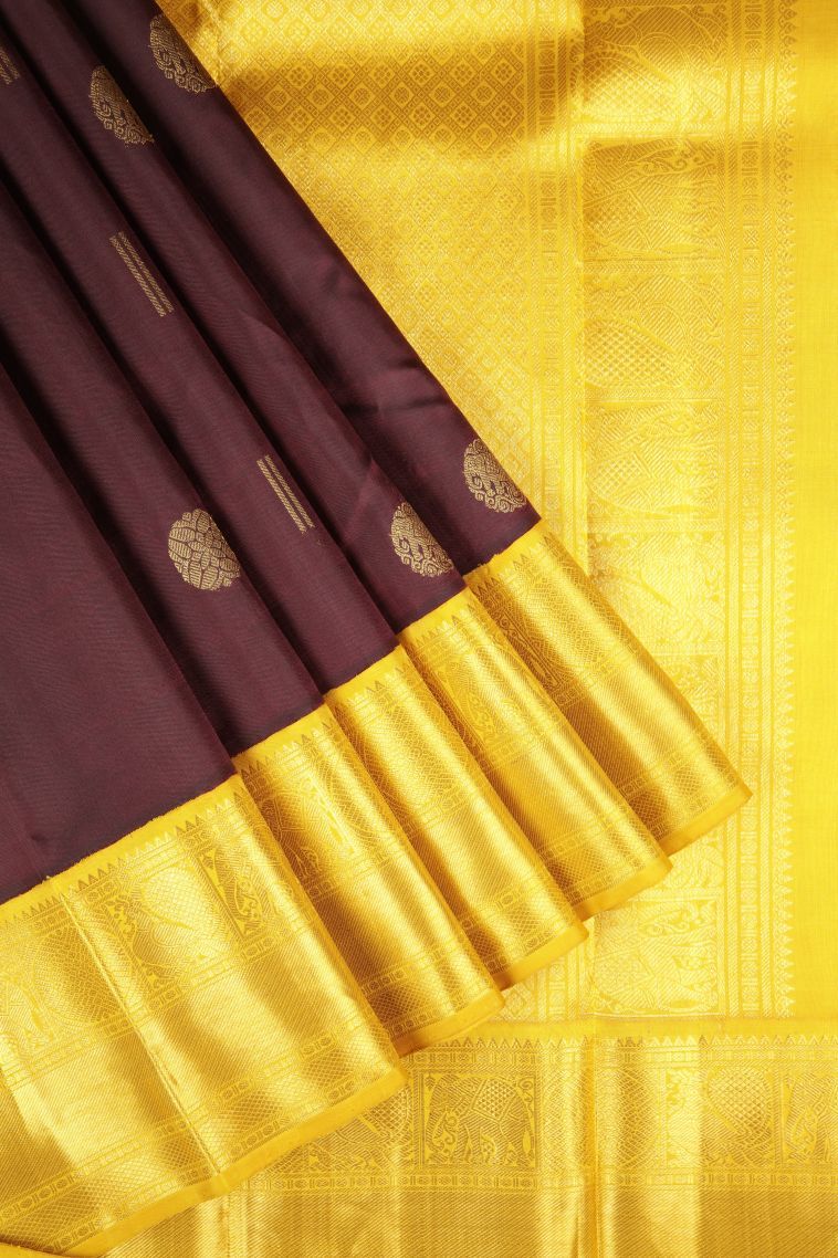 Bindi Red Kanchipuram Silk Sarees with Gold Zari Buttis (small Dots Or Motifs) view 1