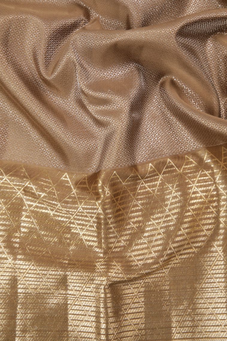 Juniper Green Kanchipuram Silk Sarees with Gold Zari Stripes view 3