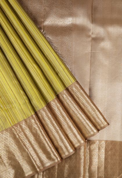 Juniper Green Kanchipuram Silk Sarees with Gold Zari Stripes